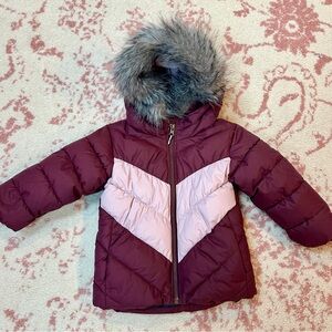 Columbia Burgundy and Pink Jacket with Faux Fur Hood